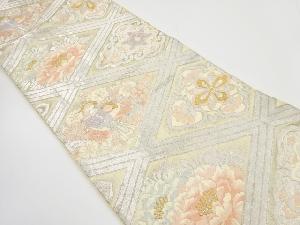 アンティーク　斜め格子に華紋・花鳥模様織り出し袋帯（材料）